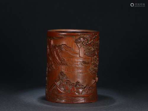 A Bamboo Figure Brush Pot