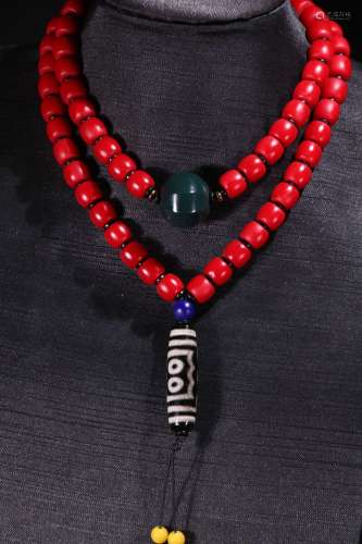 A Tibetan Dzi Sherpa Glass Bead Necklace