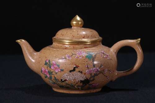 A Zisha Crane Pattern Teapot