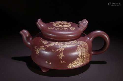 A Zisha Teapot With Auspicious Pattern