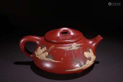 A Zisha Teapot With Landscape Pattern