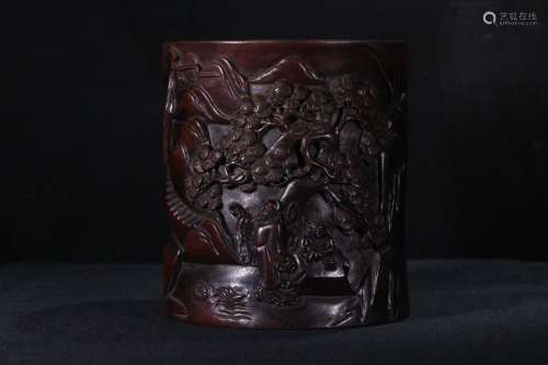 A Rosewood Figure Carved Pot
