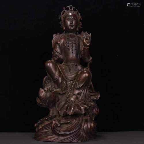 An Agarwood Lotus Carved Guanyin Statue