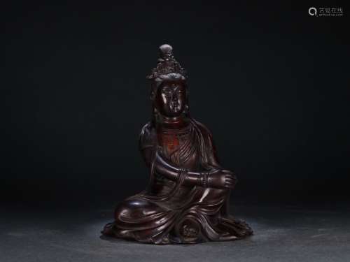 A Rosewood Guanyin Statue