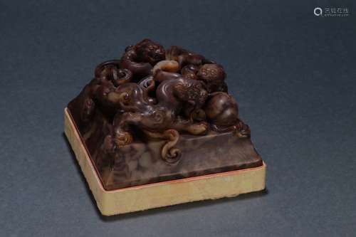 A Shoushan Stone Dragon Carved Seal