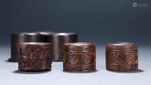 Set Of Agarwood Longevous Pattern Rings