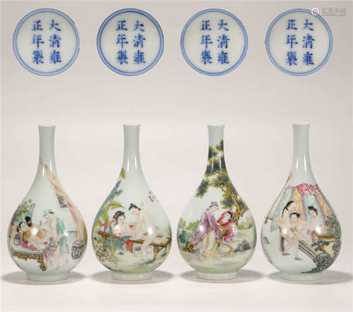 Pink Glazed Long Neck Vase from Qing清代粉彩春宮頸瓶一套