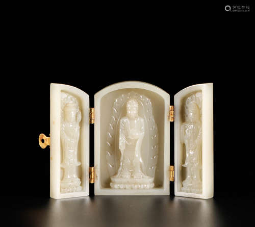 HeTian Jade Buddhist Box from Qing清代和田玉三聖佛盒