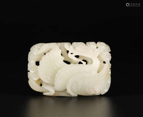 HeTian Jade Belt Hook with Dragon Design from Qing清代和田玉龍紋帶板