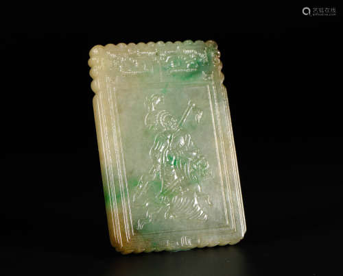 Green Jade Pendant with the Warrior from Qing清代翡翠武將牌