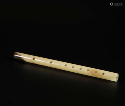 HeTian Jade Flute with Inscription from Qing清代和田玉诗文笛箫