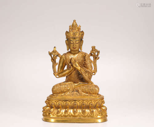 Copper and Golden Buddha Statue from Ming明代銅鎏金地藏王菩薩造像