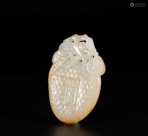 HeTian Jade Pendant in Litchi form from Qing清代和田玉荔枝形齋戒牌