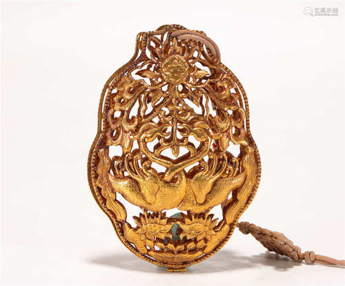 Copper and Golden Floral Sachet from Liao遼代銅鎏金花卉紋香囊