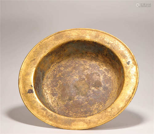 Copper and Golden Rital Container from Tang唐代銅鎏金眾生禮佛經文盆