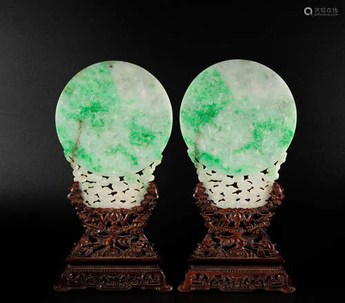 A Pair od Green Jade Hanging Screen from Qing清代翡翠屏風一對