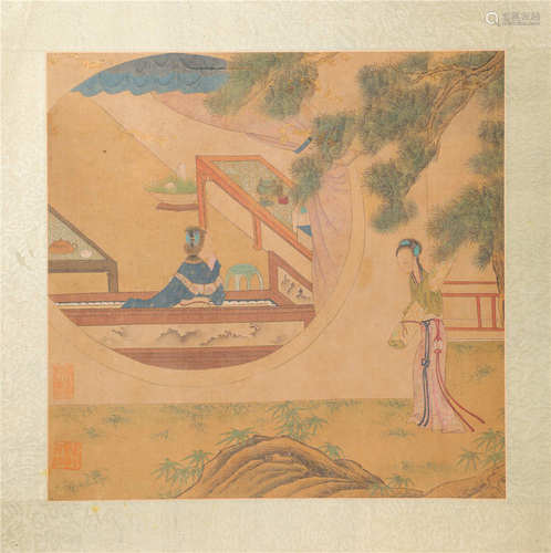 Lady Statue Silk Painting 無款仕女絹