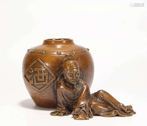 Copper LiBai got Drunk Pen Washer from Qing清代銅質李白醉酒筆洗