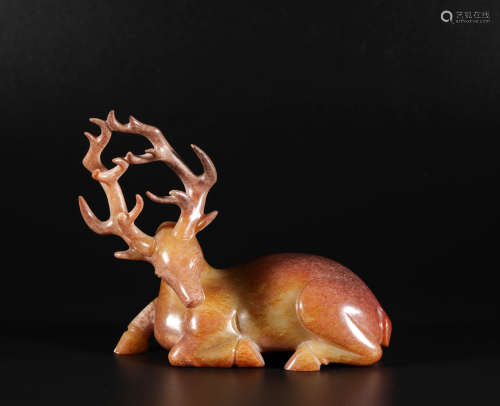 HeTian Jade Ornament in Deer form from Han漢代和田玉臥鹿