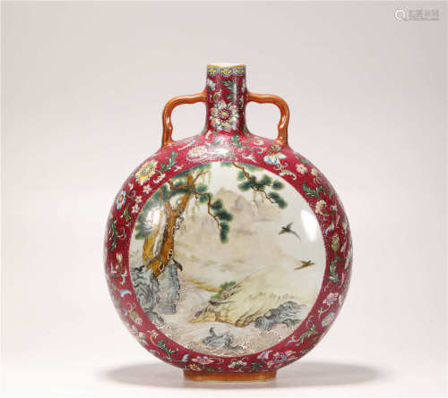 Pink Glazed Holding Moon Vase from Qing清代粉彩開光抱月瓶