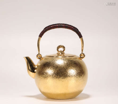 Silvering and Golden Holding TeaCup from Japan日本純銀鎏金提梁壺