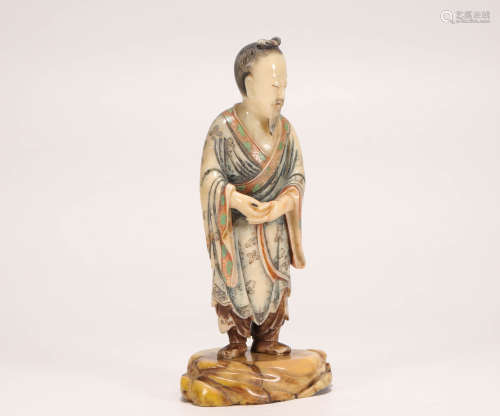 ShouShan Stone Colored Human Statue from Qing清代壽山石加彩人物造像
