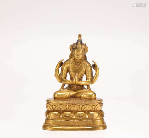 Copper and Golden Four Arms Avalokitesvara Statue from Qing清代銅鎏金四壁觀音造像