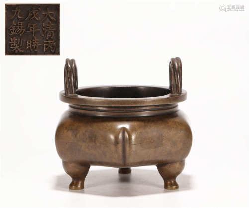 Copper Censer with Two Ears from Qing清代銅質三足雙耳香爐