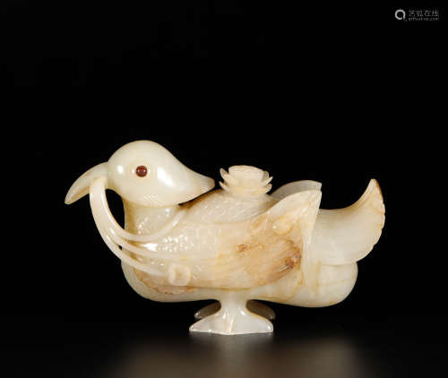 HeTian Jade Ornament in Mandarin Duck form from Tang唐代和田玉鴛鴦