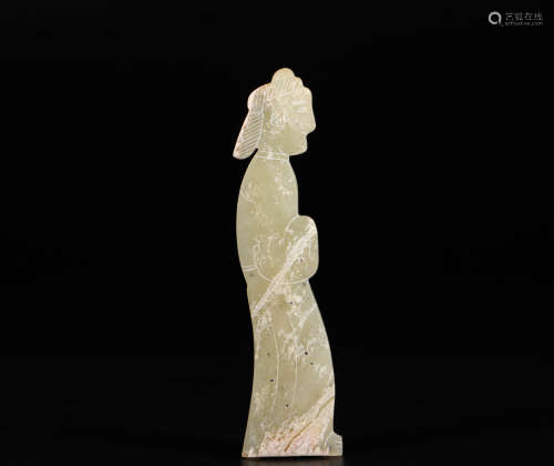 HeTian Jade Ornament in lady Statue from Han漢代和田玉侍女