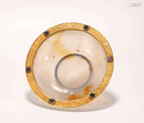 Agate with Gold inlaying with Jew Bowl from Liao遼代瑪瑙包金鑲嵌寶石碗