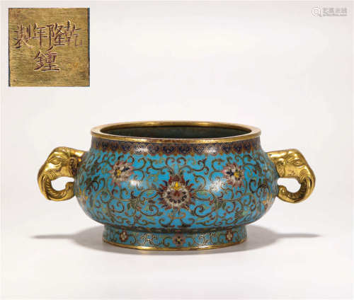 Copper and Closionne Censer from Qing清代銅胎景泰藍雙耳香爐