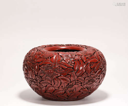 Carved Lacquerware Pen Washer from Qing清代剔紅花卉紋筆洗