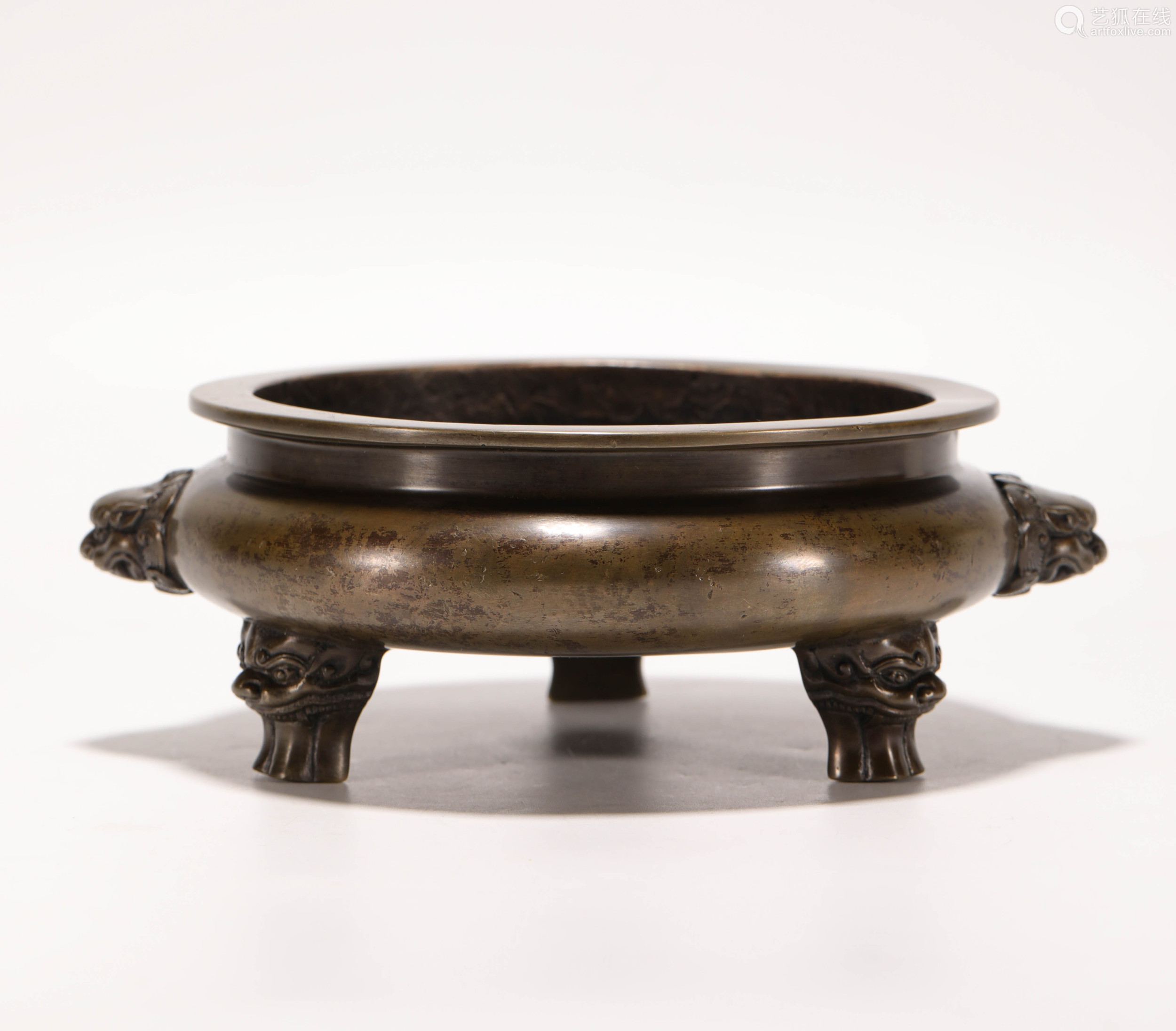 copper and three footed censer from ming明代銅質雙獸耳三足香爐