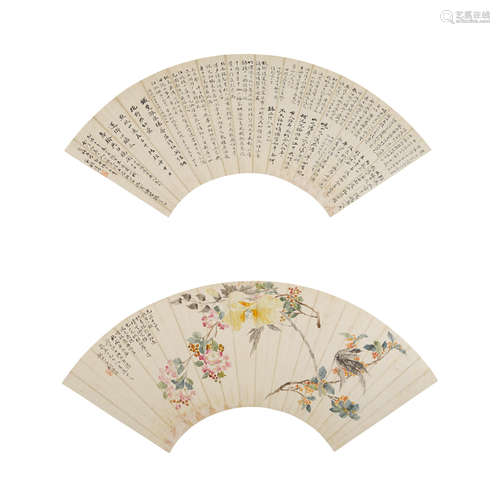 Liu Jizeng (1843-1905) and Others Two calligraphies and two paintings of Flowers