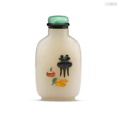 An overlay decorated white jade snuff bottle The bottle 1850-1920