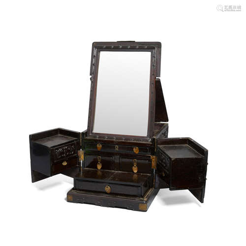 An ornately black wood dressing case Late Qing/Republic Period