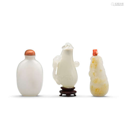 Three white jade snuff bottles 1900-1960