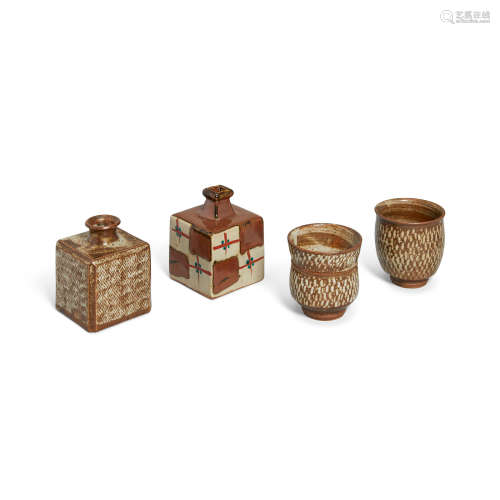 Four studio ceramic vessels By Shimaoka Tatsuzo, Taisho (1912-1926) or early Showa era (1926-1989), early 20th century