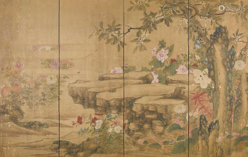 Flowering plants by a Riverbank Probably Nagasaki school, Edo period (1615-1868), 18th/19th century,