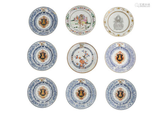 An assembeled group of porcelain enameled dishes 19th century