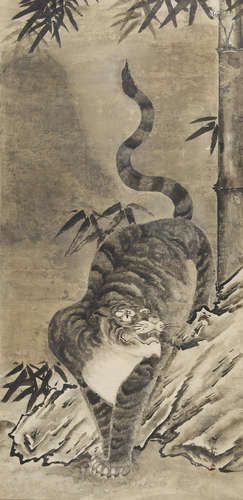 A hanging scroll of a tiger Meiji era (1868-1912) or later