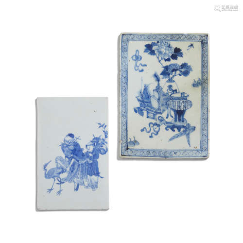 Two blue and white porcelain plaques Qing dynasty