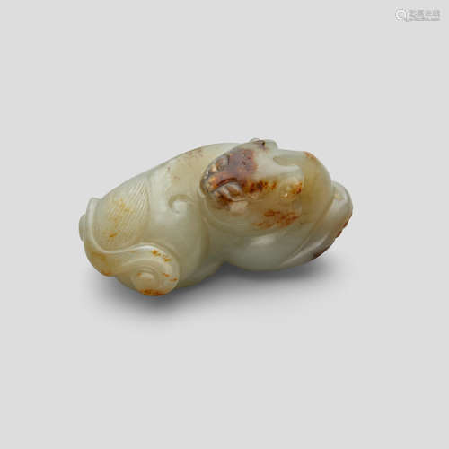 A celadon jade of a recumbent lion 18th/19th century