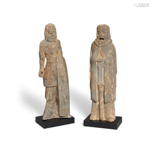 Two gray pottery figures of soldiers Six dynasties or later