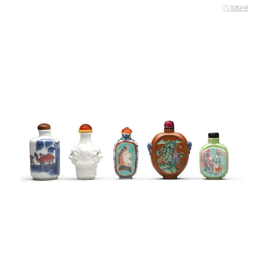 A group of five ceramic snuff bottles 1800-1940