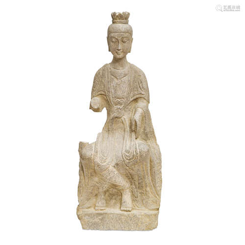 A stone figure of a seated bodhisattva 20th century