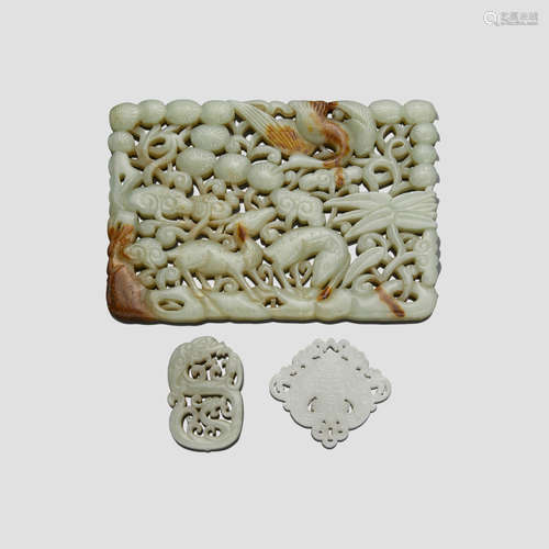 A group of three jade plaques