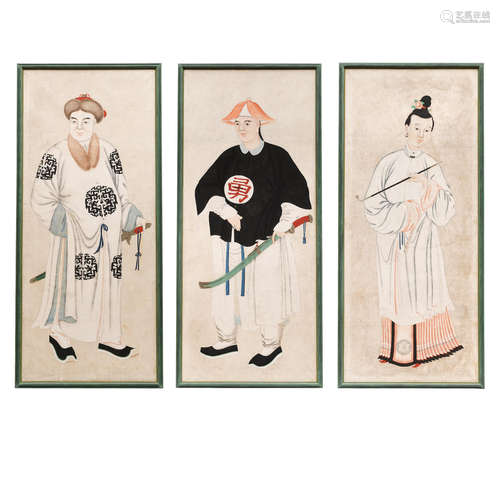 Unknown Artist (19th/20th century) Three paintings of Chinese Figures