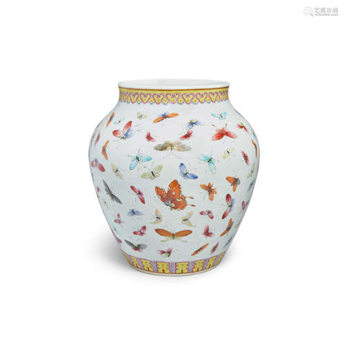 A large enameled baluster 'butterflies' jar Guangxu mark, Late Qing dynasty